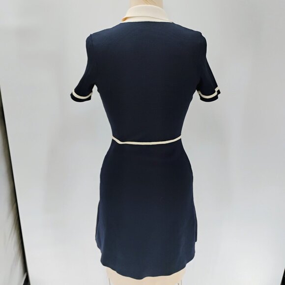 Sandro Two Tone Knit Dress Size 38 in Ecru/Marine - Picture 12 of 16